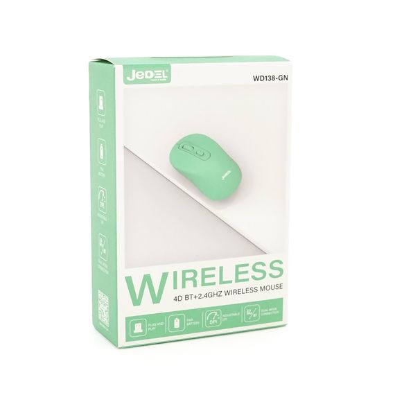Миша бездротова JEDEL WD138-GN, 800-1600DPI, 2.4GHZ+Bluetooth 5.0, Green, Box | Зображення 1