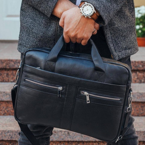 Кожаная мужская сумка для ноутбука и документов черная Tiding Bag MK 3128 | Зображення 2