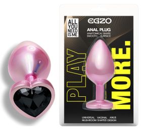 Анальна пробка з кристалом EGZO - Pink Perl Heart Plug Black, size S Sex Aura