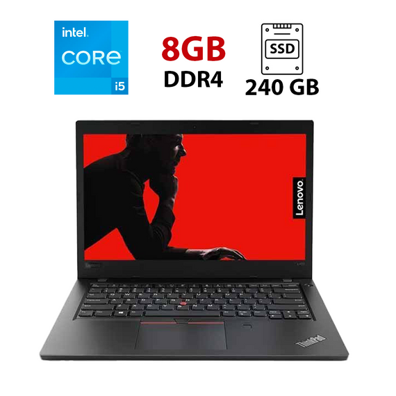 Ультрабук Lenovo ThinkPad L480 / 14" (1366x768) TN / Intel Core i5-8250U (4 (8) ядра по 1.6 - 3.4 GHz) / 8 GB DDR4 / 240 GB SSD / Intel UHD Graphics 620 / WebCam б/у