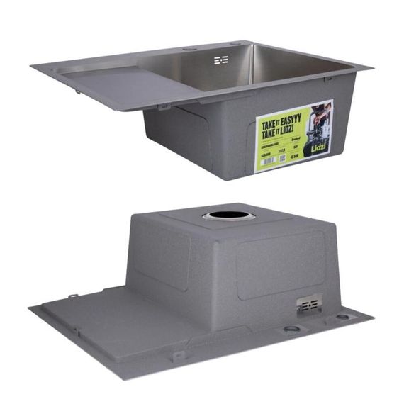 Комплект Lidz Handmade H6350L Мийка для кухні інтегрована крило зліва Brushed у комплекті з дозатором + Lidz K01G Кошик для | Зображення 3