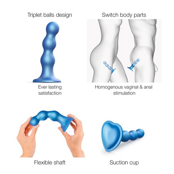 Насадка для страпона Strap-On-Me Dildo Plug Balls Blue Metallic M | Зображення 1