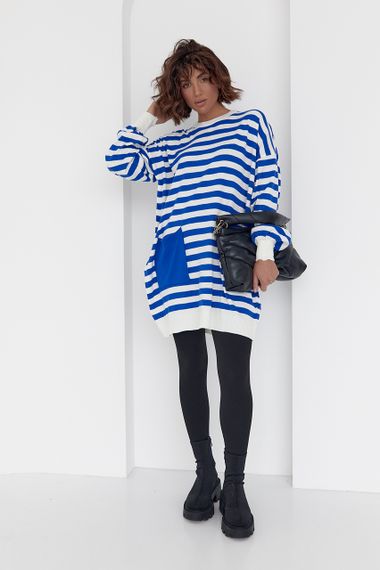 Туника женская в полоску с карманом - синий цвет, M (есть размеры) | Зображення 2