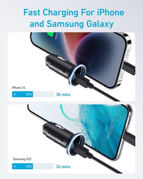 Автомобільний зарядний пристрій Anker PowerDrive 323 - 30W PD + 22.5W USB-A Black | Зображення 1