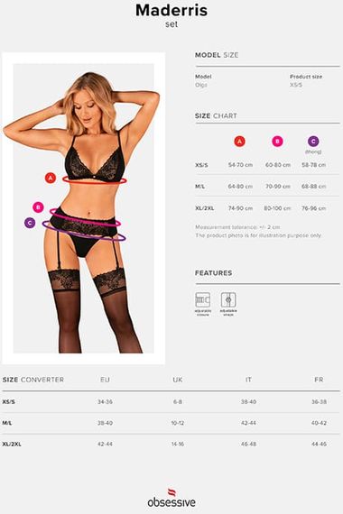 Комплект з поясом для панчох Obsessive Maderris set Чорний XL/2XL | Зображення 6