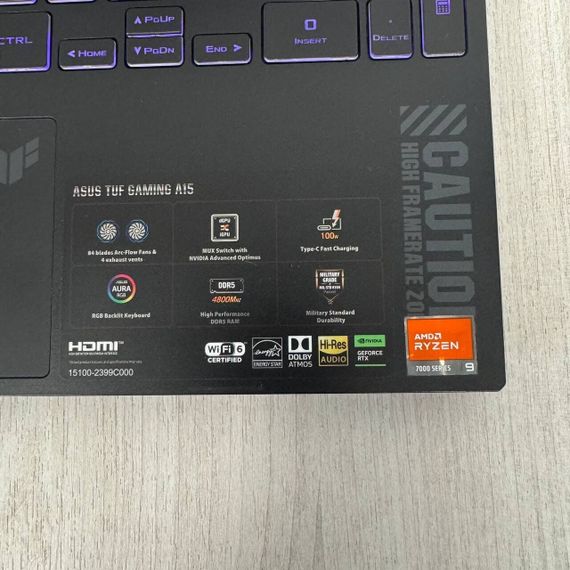 Ігровий ноутбук Asus TUF Gaming A15 FA507XV / 15.6" (1920x1080) IPS / AMD Ryzen 9 7940HS (8 (16) ядер по 4.0 - 5.2 GHz) / 16 GB DDR5 / 512 GB SSD NVMe / nVidia GeForce RTX 4060, 8 GB GDDR6, 128-bit / WebCam б/в | Зображення 3