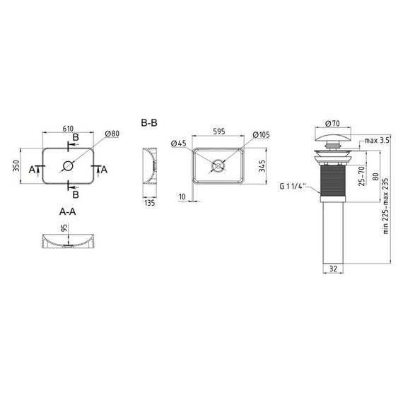 Раковина накладная Qtap Tern 610x350x135 мм, Beige, прямоугольная, с донным клапаном QTTER188SB49790 | Зображення 1