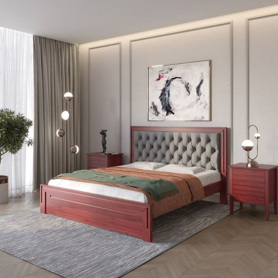 Двоспальне дерев&#039;яне ліжко Mebigrand Торонто Т3 Махонь/Аляска 93 (сірий) 160х200 см (MBG-7901)