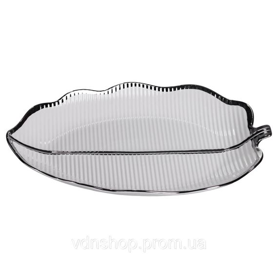 Порцелянове блюдо для сервірування стола у формі листя 41×27×4 (см) блюдо для подавачі закусок Срібло ML6045 | Зображення 4