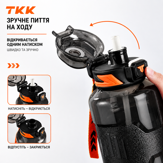 Спортивная бутылка для воды TKK 1500 мл (1.5 л): ударопрочный Tritan BPA-free, Черная | Зображення 6