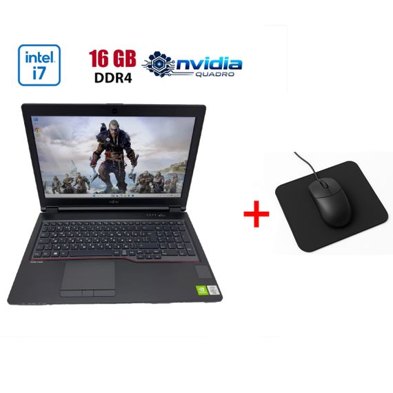 Мобільна робоча станція Fujitsu Celsius H7510 / 15.6" (1920x1080) IPS / Intel Core i7-10850H (6 (12) ядер по 2.7 - 5.1 GHz) / 16 GB DDR4 / 512 GB SSD / nVidia Quadro T1000, 4 GB GDDR6, 128-bit / WebCam / HDMI б/в + Подарунок Мишка та килимок