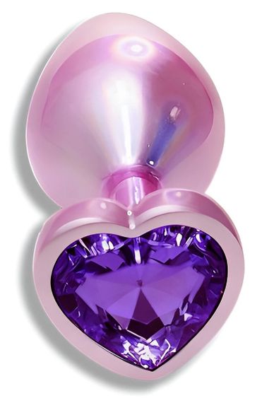 Анальная пробка EGZO Pink Perl Heart Plug S с фиолетовым кристаллом, розовая Sex Aura | Зображення 1