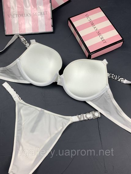 Білий комплект білизни Вікторія Сикрет | Ліфчик та трусики Літери Victoria's Secret | Зображення 3
