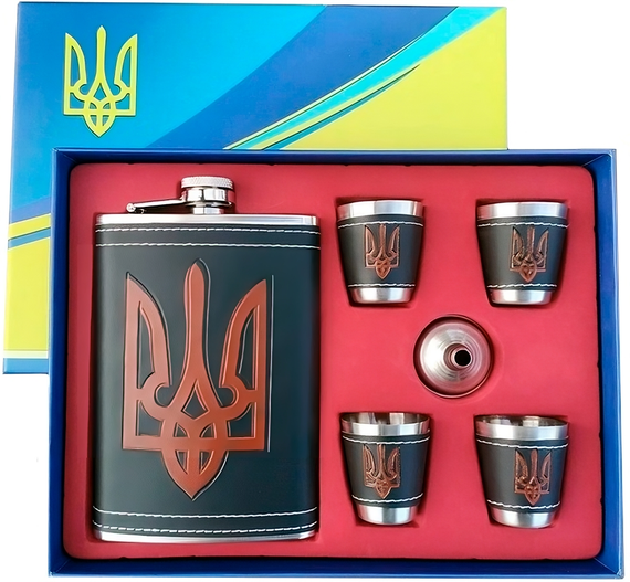 Подарунковий набір MOONGRASS 6в1 з флягою, чарками, лійкою UKRAINE 🇺🇦 WKL-015