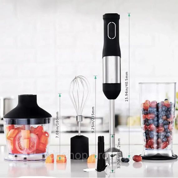 Блендер ручний 5 в 1 на 1500 Вт із подрібнювачем і насадками міксер і спінювач молока 20 швидкостей Zepline | Зображення 4