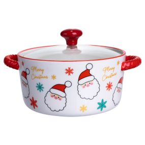 Супница фарфоровая Santa новогодняя  800 (мл) с крышкой Yiwu FM-CS-9A