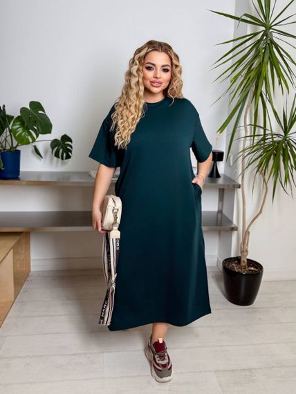 Женское платье-футболка длинное с коротким рукавом, больших и батальных размеров IS870, цвет зеленый, размер 54/56 | Зображення 2