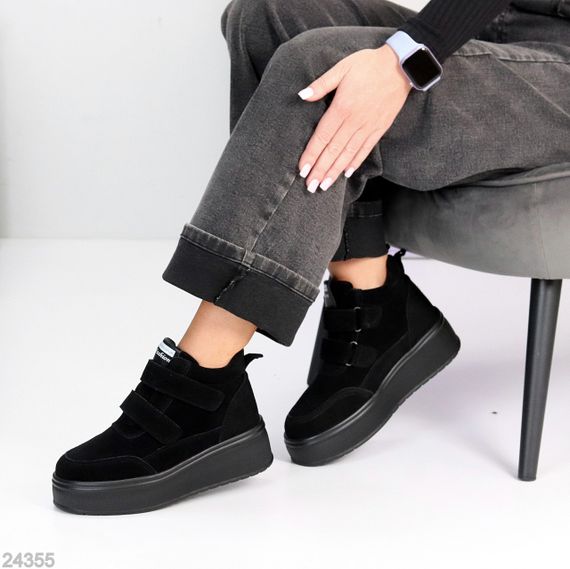 Спортивные черные зимние ботинки натуральная замша на липучках 37