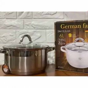 Каструля з кришкою з неіржавкої сталі 24 х 13.5 см 6л German Family GF-2051