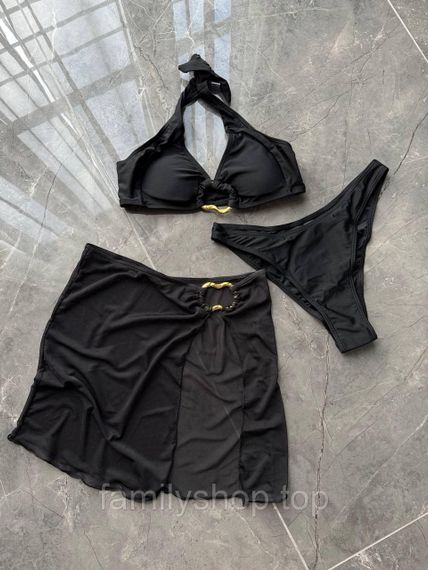 Женский раздельный купальник тройка 3 в 1 с юбкой бифлекс, MBк982, цвет черный, размер S | Зображення 6