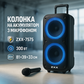 Караоке колонка с двумя микрофонами ZXX-7575 80х39х33 см 300 Вт, Автономная колонка с двумя микрофонами ER-45
