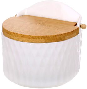 Цукорниця (сільниця) порцелянова Ceram Bamboo 12х11см з відкидною дерев'яною кришкою