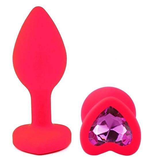 Анальная пробка EGZO Pink Heart Plug Rose S, розовая силиконовая с кристаллом Sex Aura | Зображення 1