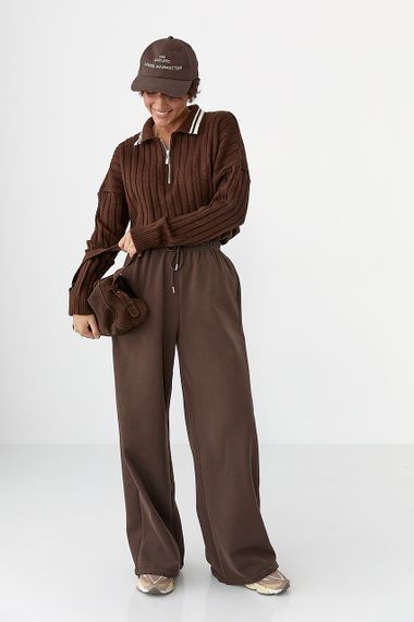 В'язана кофта-поло в широкий рубчик - коричневий цвет, ONE SIZE (є розміри) | Зображення 2