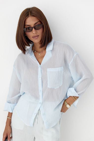 Смугаста прозора сорочка - блакитний цвет, L (є розміри)