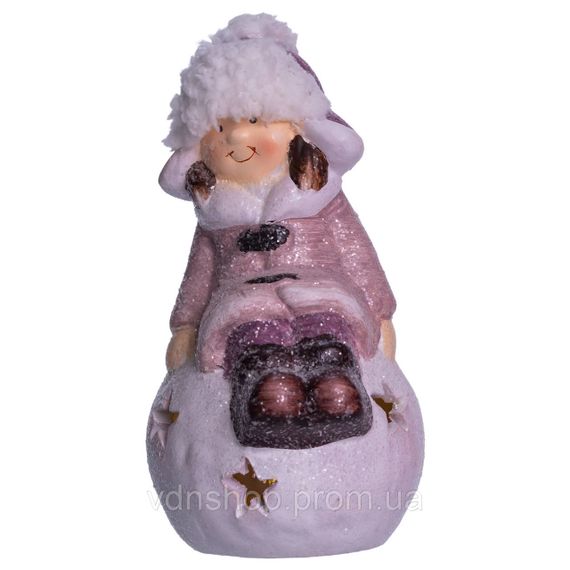 Новогодняя фигурка с подсветкой Девочка на снежном шаре из фарфора 7×7×16 (см) новогодний декор для дома, квартиры на подарок | Зображення 1