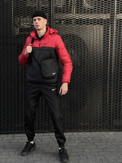 Комплект чоловічий Nike: анорак утеплений червоно-чорний + штани "President" чорні. Барсетка У Подарунок! | Зображення 2