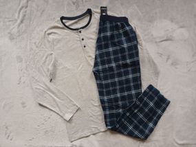 Мужская пижама домашний костюм с фланелевыми штанами