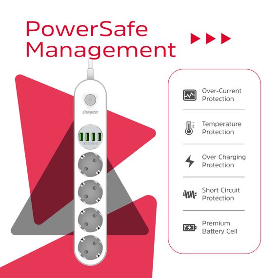 Power filtr 2.0м Energizer 4 розетки, 4xUSB 3.4A, з заземленням білий | Зображення 8