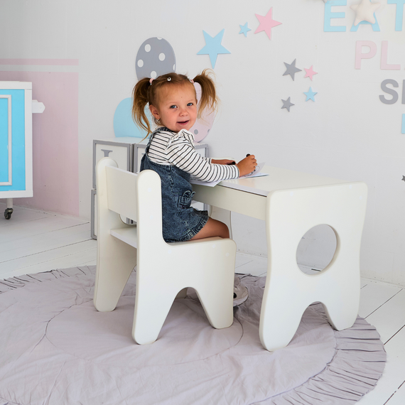 Столик та стільчик для дитини 70×45×51, дитячий гральний стіл та стілець, білий | Зображення 5