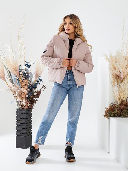 Жіноча тепла стьобана коротка зефірка куртка на блискавці з капюшоном розмір 44/46 колір пудровий UH270 | Зображення 3