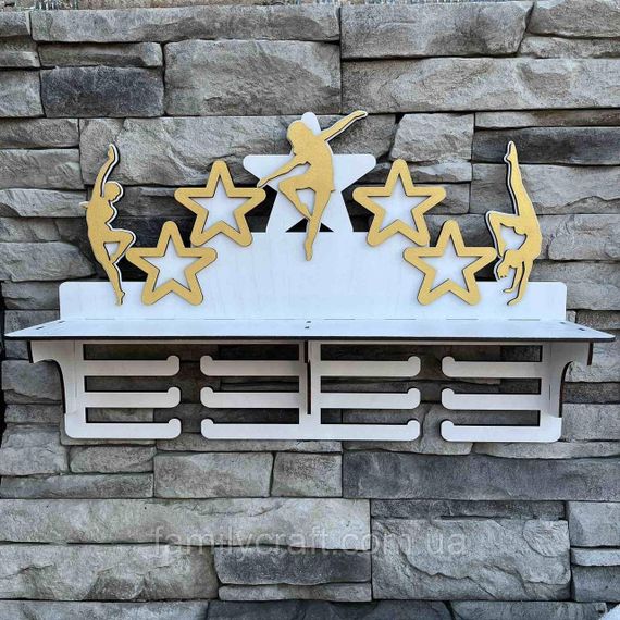 Медальница с полкой для кубков Деревянный держатель для медалей Органайзер для наград танцы | Зображення 5