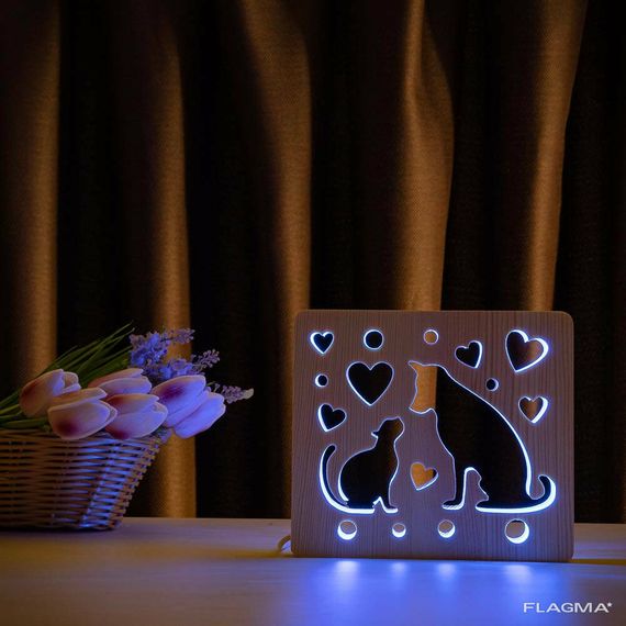 Светильник ночник ArtEco Light из дерева LED "Кот и пес" с пультом и регулировкой... | Зображення 3
