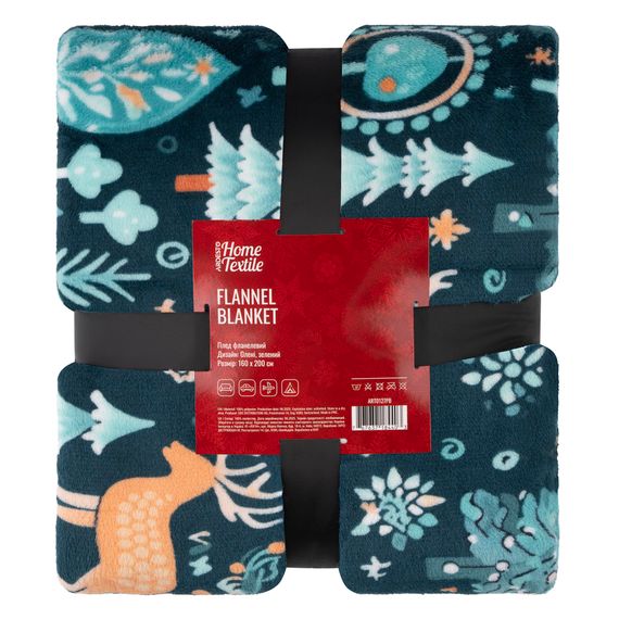Плед Ardesto Christmas Flannel 160х200см, 100% поліестер, олені, зелений (ART0127PB)