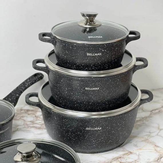 Набор посуды с гранитным антипригарным покрытием BellMax BM-305 из 12 предметов Черный | Зображення 2