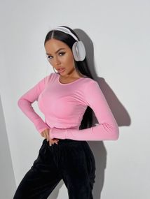 Женский лонгслив с вырезом для большого пальца микродайвинг EL621 цвет розовый, размер 42/46