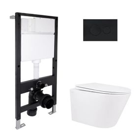 Готовое решение Qtap для ванной комнаты: подвесной унитаз Swan Rimless 520x360x320 + комплект инсталляции Standard (круглая