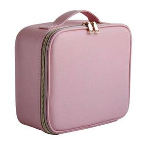 Косметичка-органайзер кожаная с зеркалом LED подсветка Розовая