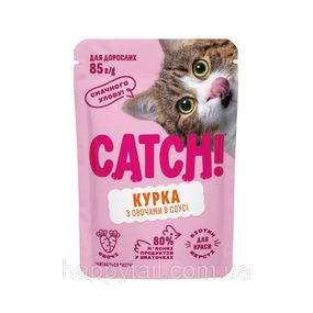 Вологий корм для дорослих котів Catch! з куркою та овочами в соусі 85 г