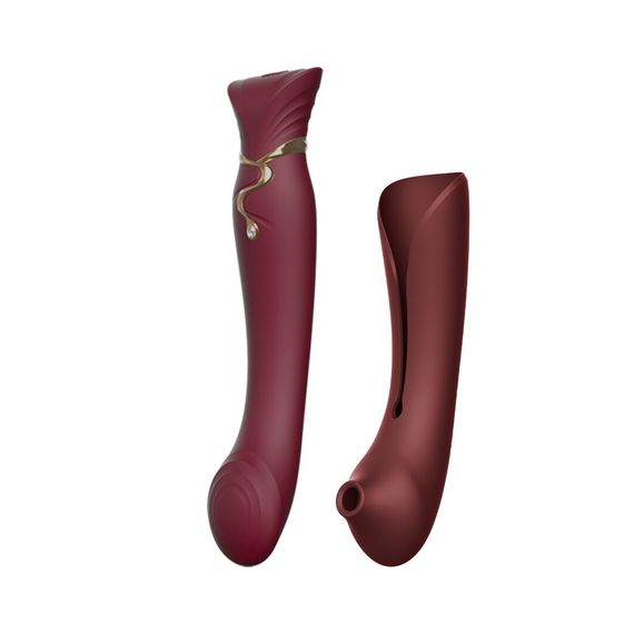 Смартвібратор 3в1 Zalo — Queen Set Wine Red, пульсівна перлина та вакуум, кристал Swarovski