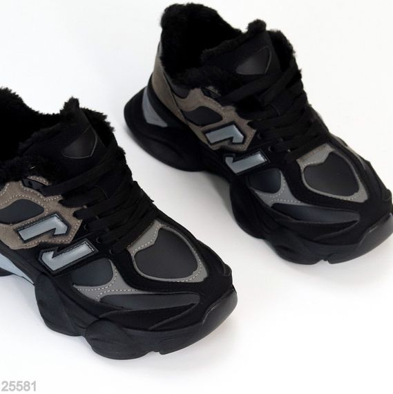 Круті зимові чорні сірі молодіжні кросівки на потовщеній підошві | Зображення 3