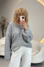 В’язаний жіночий джемпер з рукавами-ліхтариками - сірий цвет, ONE SIZE (є розміри)