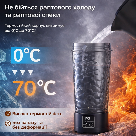 Электрический шейкер для протеина 700 мл с USB зарядкой и LED-дисплеем — Автоматический миксер для спортивного питания, Черный | Зображення 3
