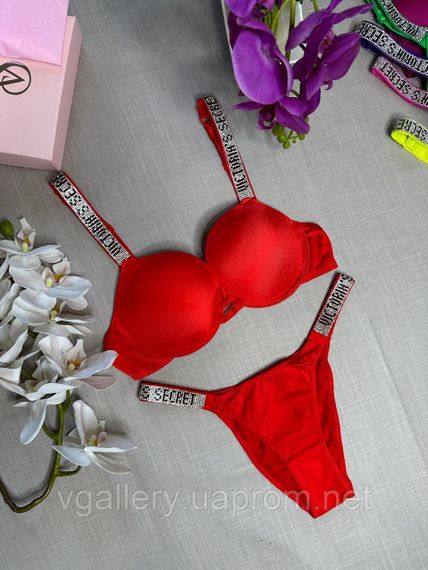 Комплект жіночої нижньої білизни Victoria`s Secret жіночі трусики та бюстгальтер бразиліана - Червоний, 85C