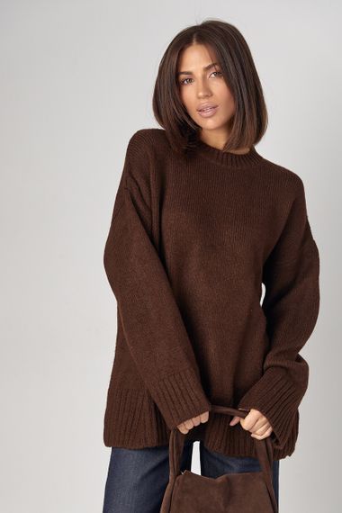 Жіноча в'язана кофта oversize - темно-коричневий цвет, ONE SIZE (є розміри) | Зображення 4