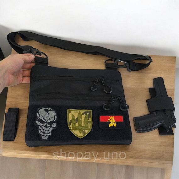 Тактическая сумка-кобура Cordura 1000D, черная, скрытая носка, мессенджер через плечо, съемная кобура | Зображення 2